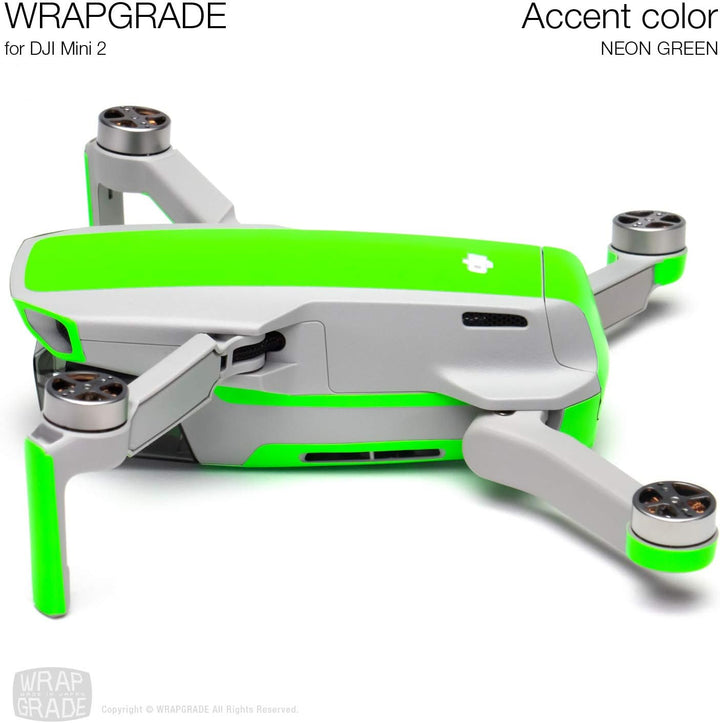 Wrapgrade Skin Sticker Set Kompatibel mit DJI Mini 2 | Akzentfarbe (NEON GREEN), Neon Green