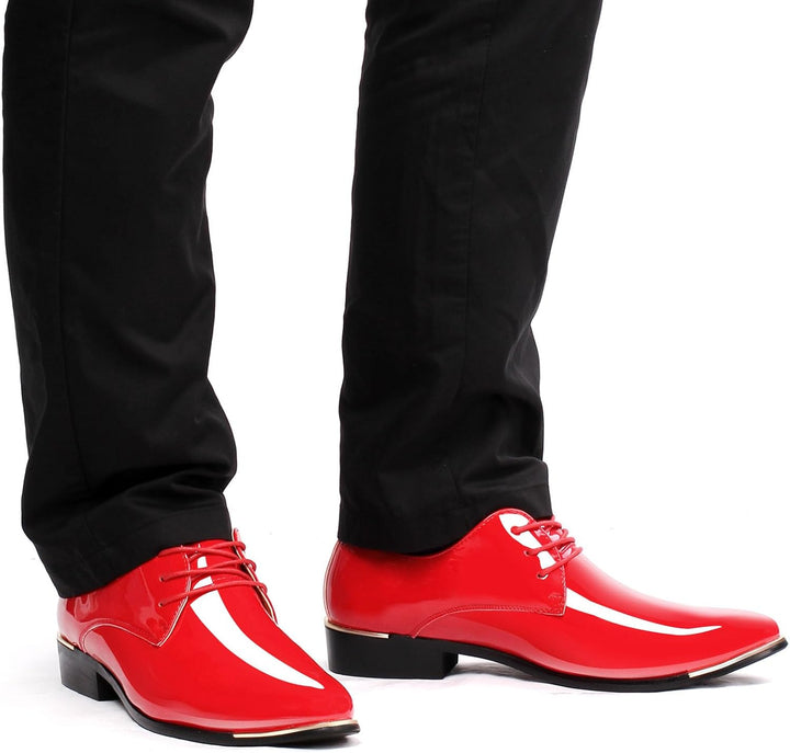 zpllsbratos Herren Lederschuhe Lackschuhe Derby Schnürhalbschuhe Oxford Hochzeit Schuhe 38-48, Rot