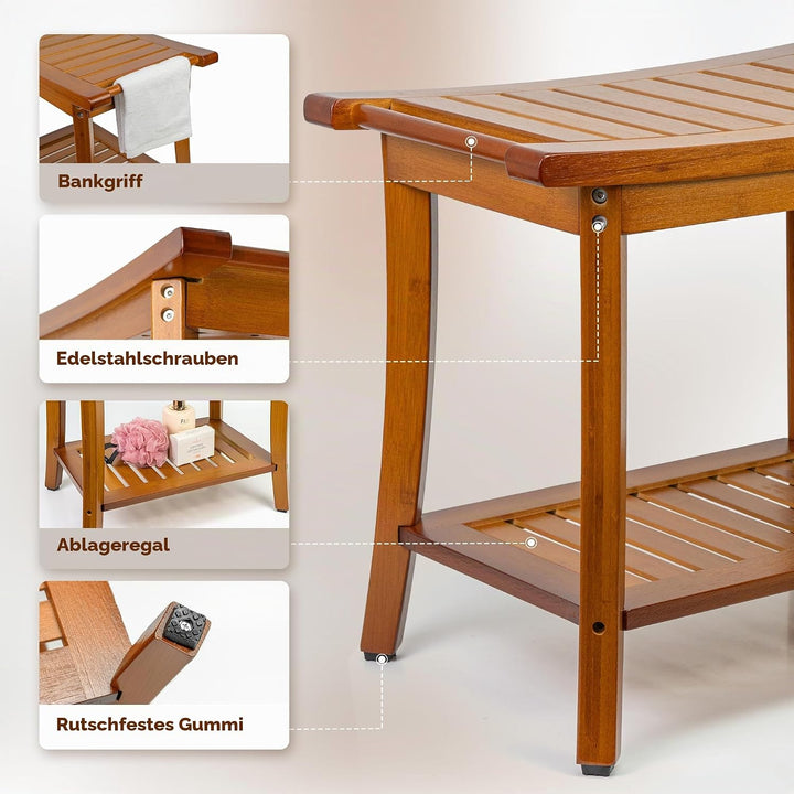Utoplike Bambus Dusche Bank für Innen, Braun Badezimmer Hocker mit Griffen, Lagerung Regal, Holz Bad