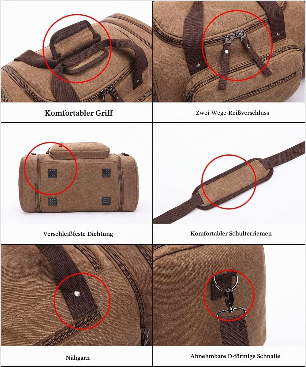 WTiger Reisetasche, gross 40 l 50 l erweiterbare Segeltuch-Reisetasche, Unisex-Reisetaschen, Wochene