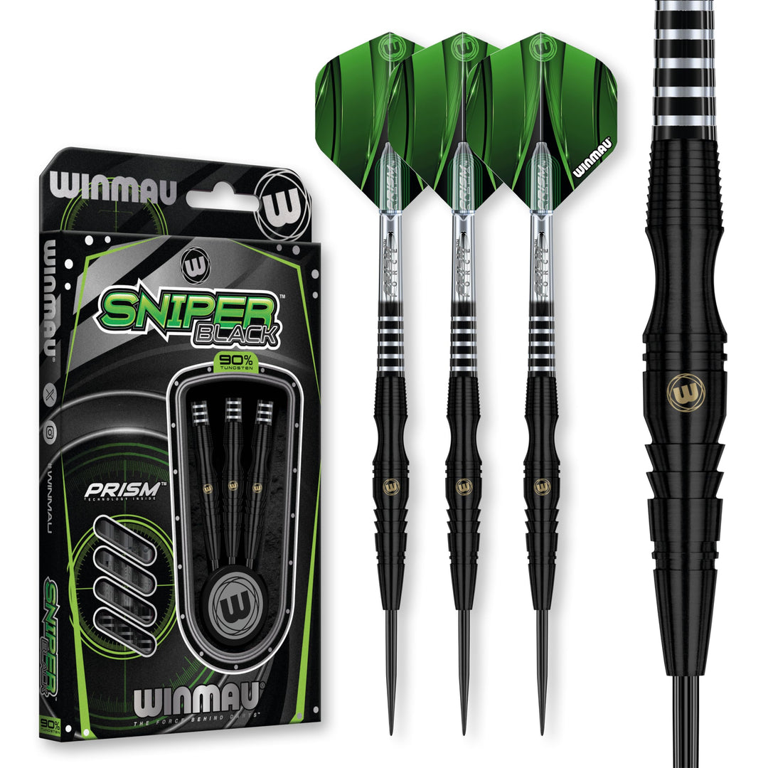 WINMAU Sniper Black Professionelles Wolfram-Dart-Set mit Flights und Schäften (Shafts) 22.0 Gramm, 2