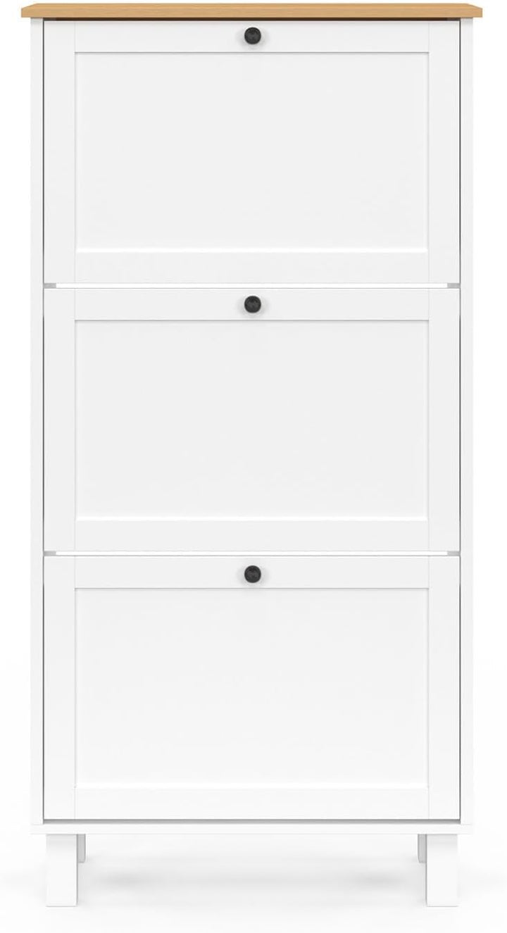IDMarket - Schuhmöbel 18 Paar ACHILLE 3 Türen weiss und Holzplatte