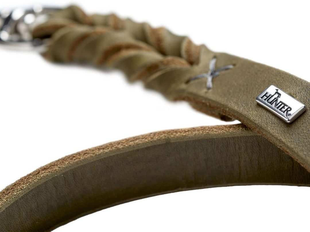HUNTER SOLID EDUCATION Hundeführleine, Leder, geflochten, robust, weich, Handschlaufe, 1.1 x 110 cm,