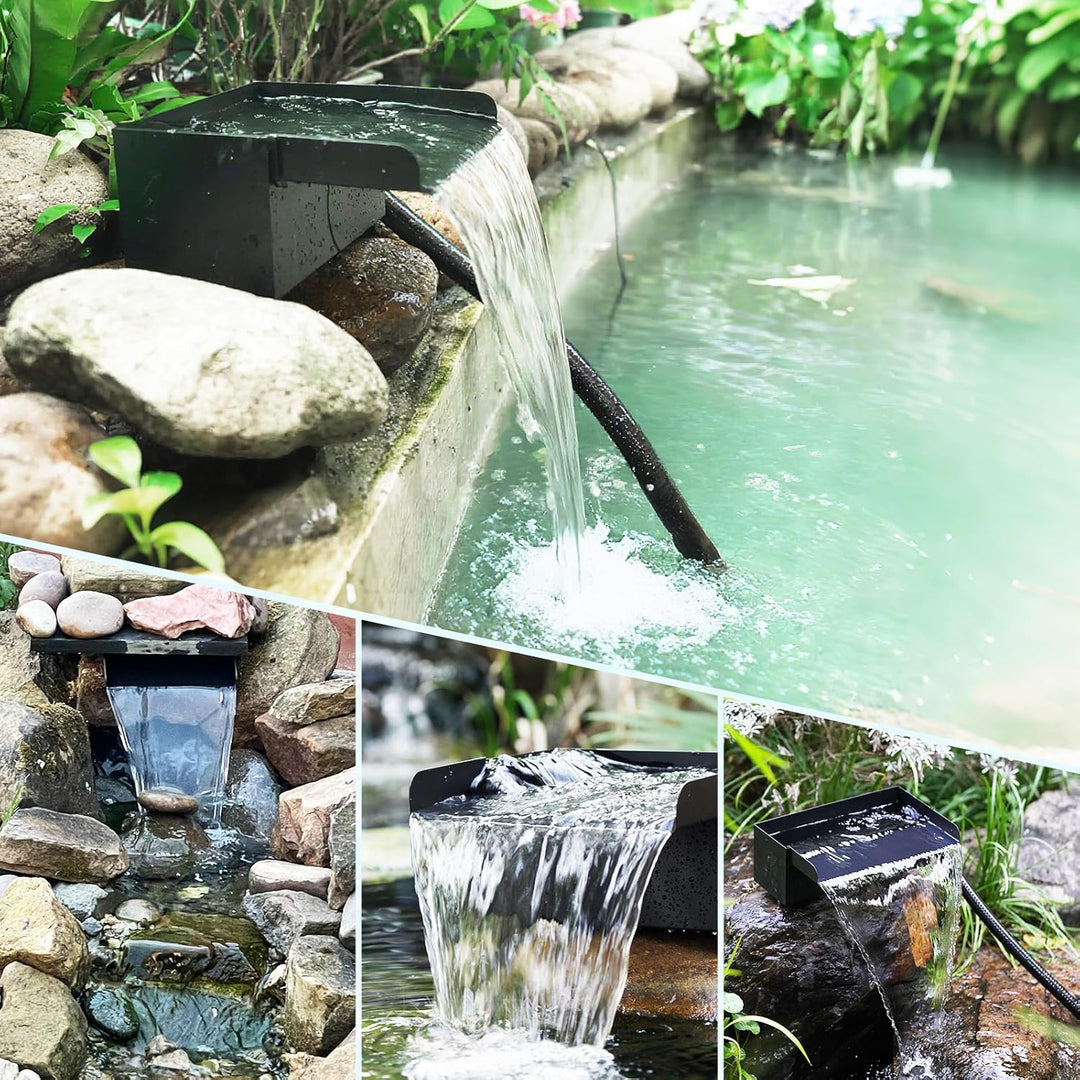 Biling Teich Wasserfall für Gartenteich, 20cm Edelstahl Teichwasserfall Set 40W 2500 L/H Teichpumpe