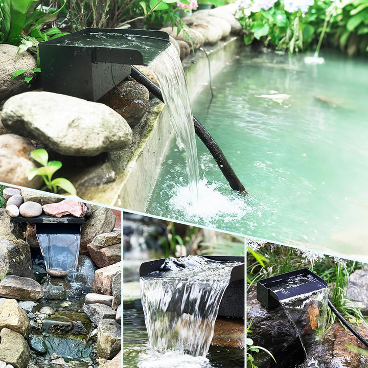 Biling Teich Wasserfall für Gartenteich, 20cm Edelstahl Teichwasserfall Set 40W 2500 L/H Teichpumpe