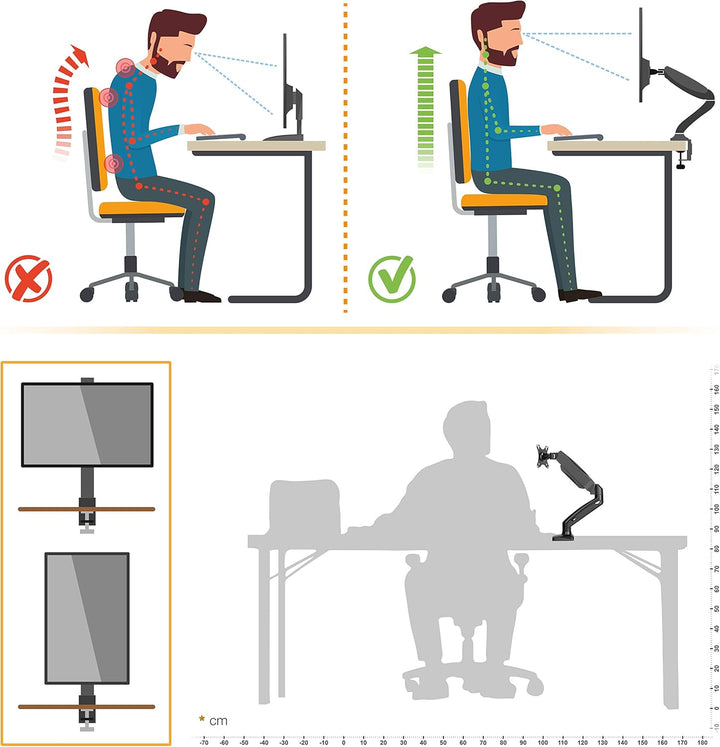 RICOO Monitor Halterung Tisch Gasdruckfeder für 13-27 Zoll, VESA Tischhalterung, Monitorarm TS9311,