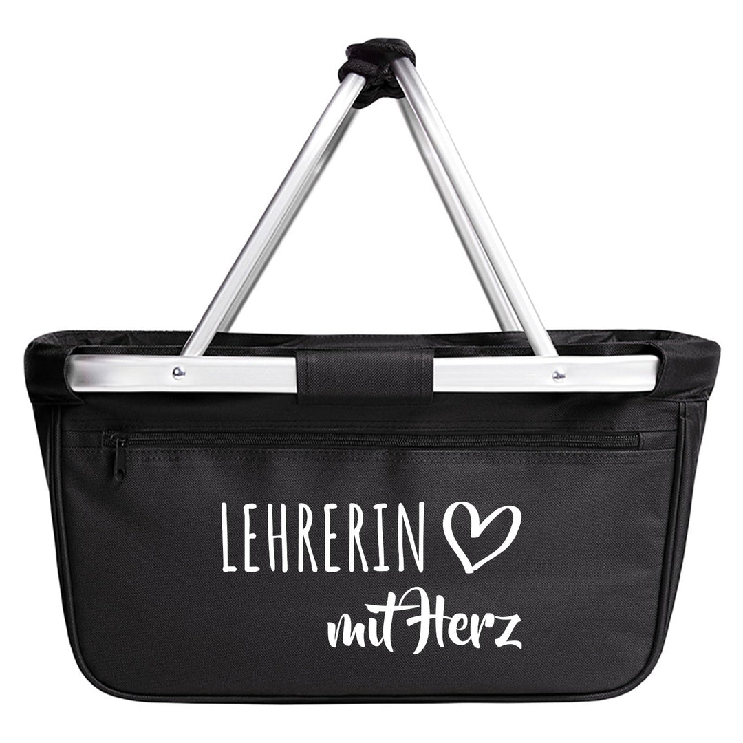 Huuraa Einkaufskorb Lehrerin mit Herz 20 Liter Black faltbarer Tragekorb Geschenkidee
