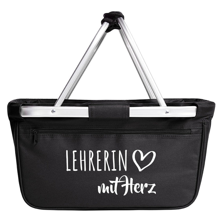 Huuraa Einkaufskorb Lehrerin mit Herz 20 Liter Black faltbarer Tragekorb Geschenkidee