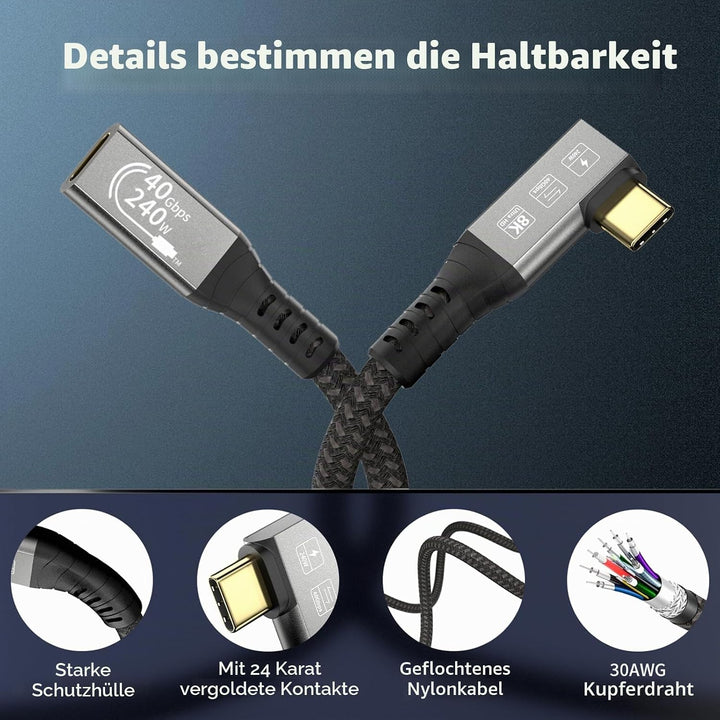CableDeconn USB4 8K Cable 0.5m M/F 1xBend 1xStraight Compatible with Thunderbolt 4 8K@60Hz 4K@120Hz