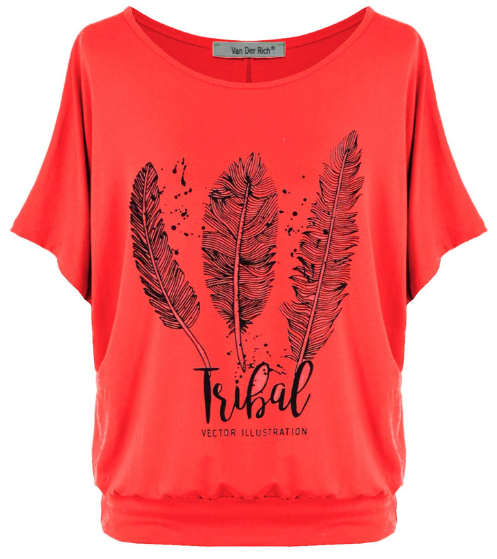 Van Der Rich ® - Oversize T-Shirt mit Fledermausärme - Damen #Feder-rot M, #Feder-rot M