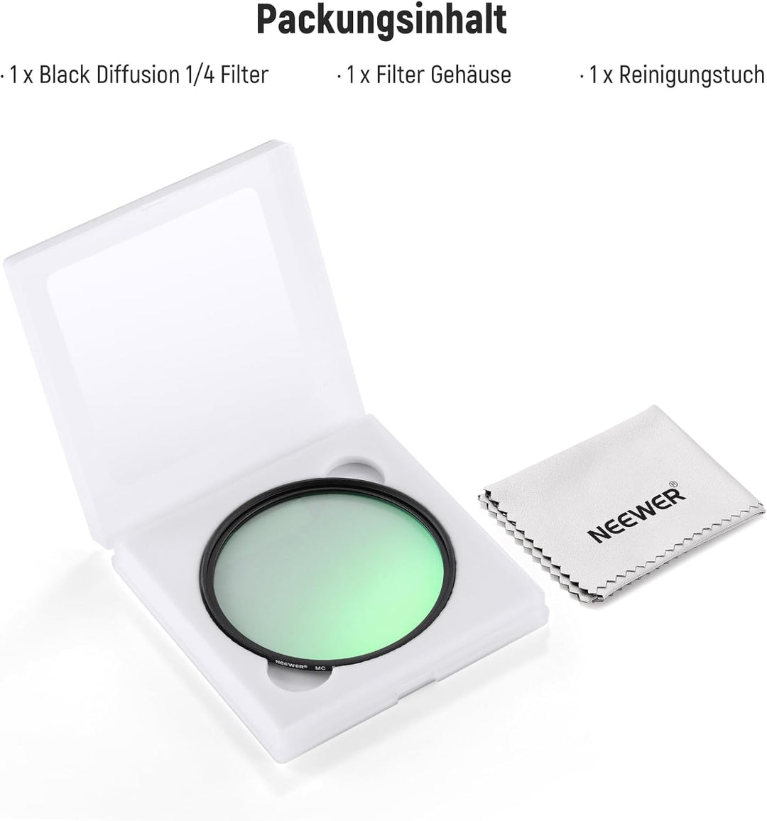 NEEWER 46mm Black Diffusion 1/4 Filter, Traumhafter weicher filmischer Kamera Objektiv Effektfilter