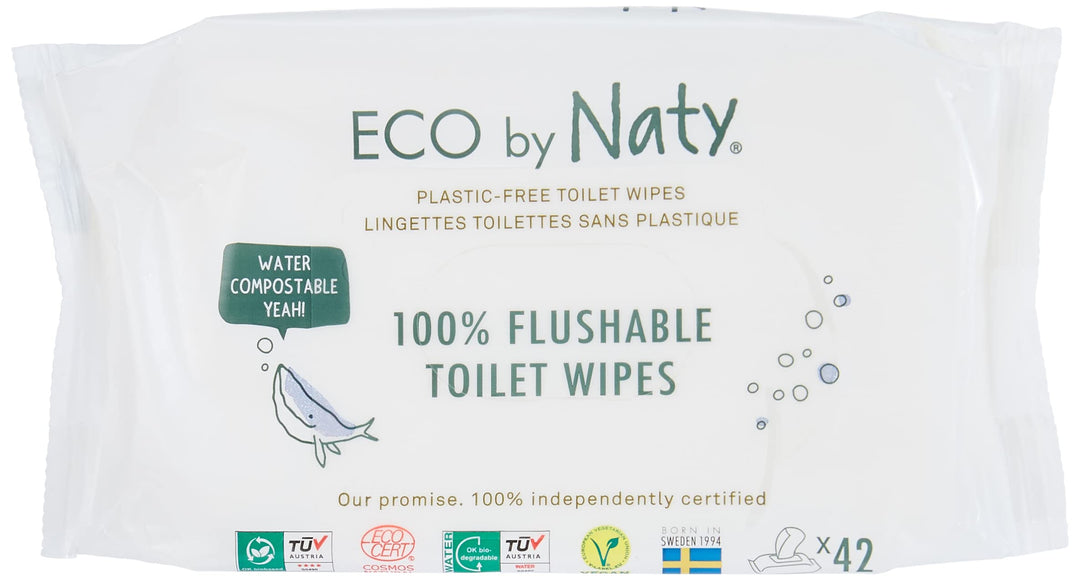 Eco by Naty, Spülbare Feuchttücher, 504 Stück (12 x 42 Tücher), kompostierbare Baby-Feuchttücher auf