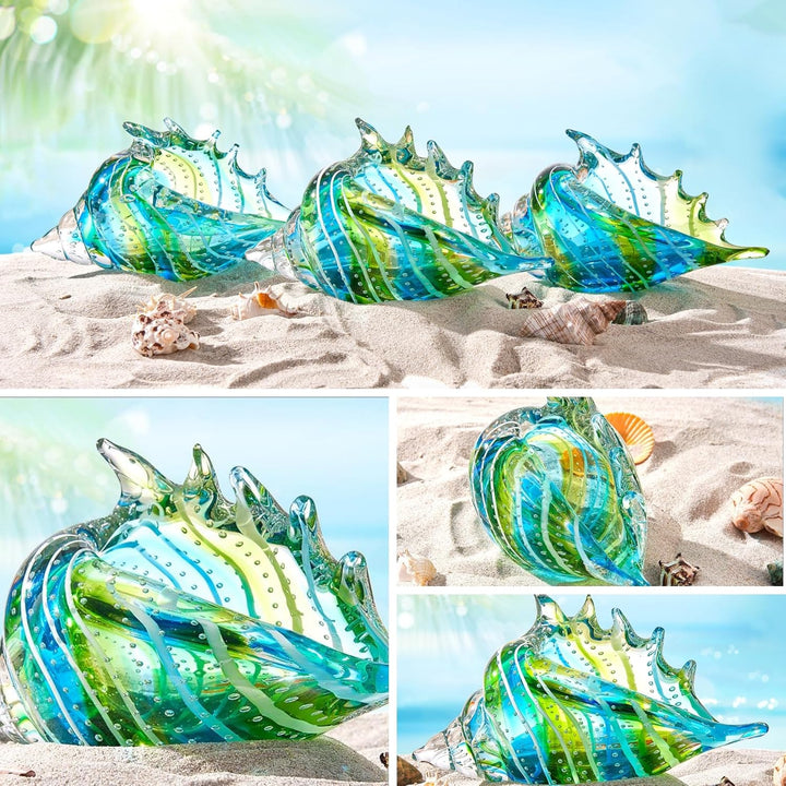 EUSTUMA Mundgeblasene Glasmuschelfiguren, Meerestier-Ornament für Heimdekoration, Meerestier-Kollekt