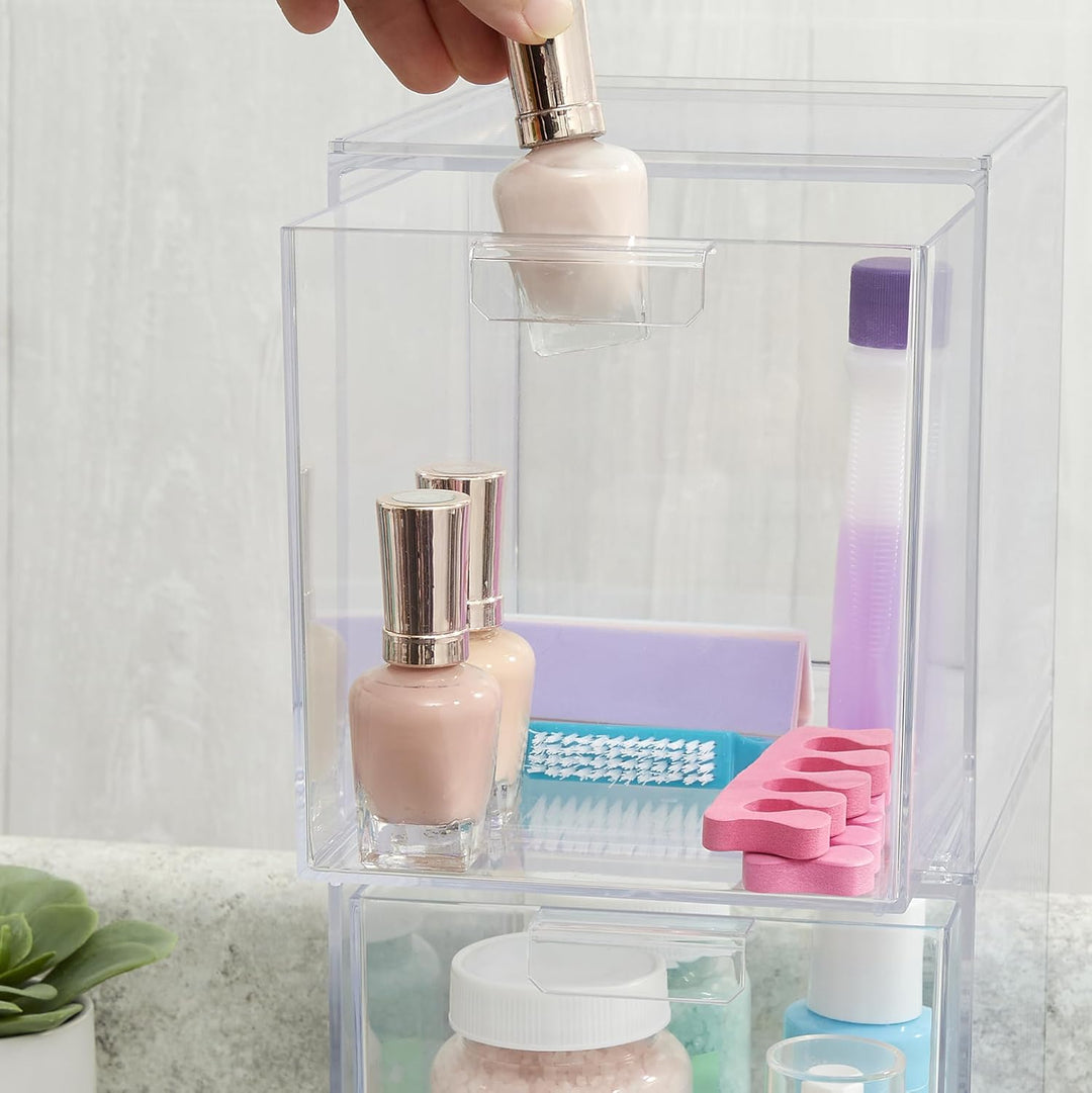 STORi Audrey Stapelbare Kosmetik-Organizer Schubladen 16,5 cm hoch | Set mit 2 Stück transparent, 6-