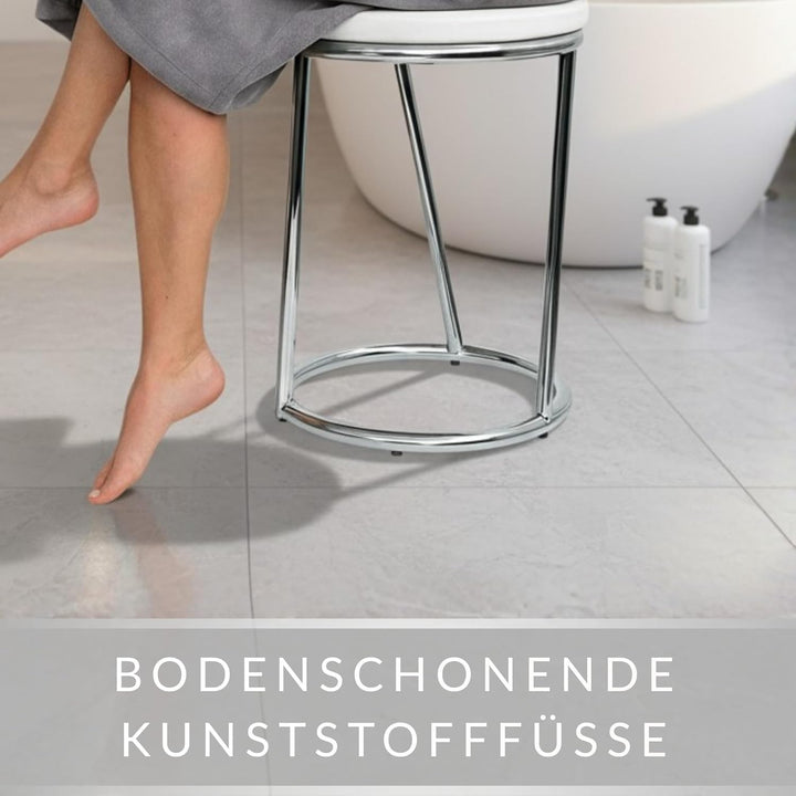 Libaro Badhocker Salina aussergewöhnliches Design Metall Chrom glänzend Sitzfläche weiss rund Badezi