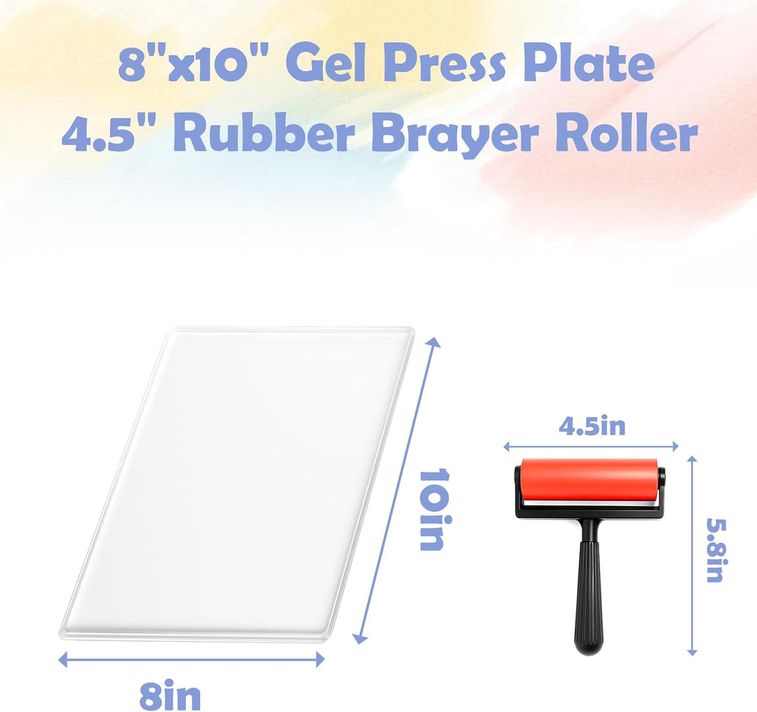 Gel Druckplatte, Wiederverwendbare Gel Printing Plate, Inklusive Mini-Rollerpinsel, Stempeln und Tex