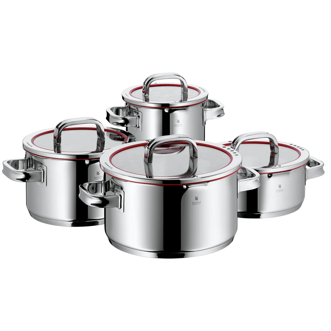 WMF Function 4 Topfset Induktion 4-teilig, Cromargan Edelstahl poliert, Glasdeckel mit 4 Abgiessfunk