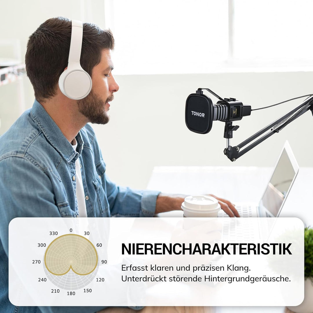 TONOR USB Kondensator Mikrofon, Nierencharakteristik Computer Mikrofon, Popfilter, für Konferenz, St