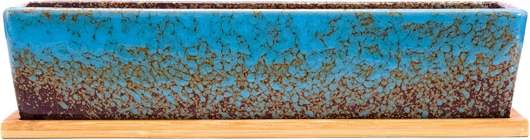 Sukkulenten-Blumentöpfe, 30 cm lang, rechteckig, Sukkulenten-Blumentöpfe mit Drainage, Bambusschalen
