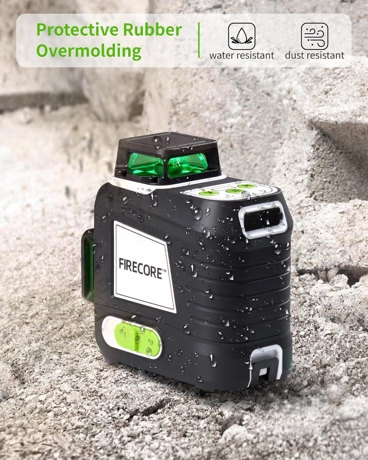 Firecore Kreuzlinienlaser mit Stativ, Selbstnivellierend 3 x 360°, Grüne Nivelliergerät Laser-Wasser