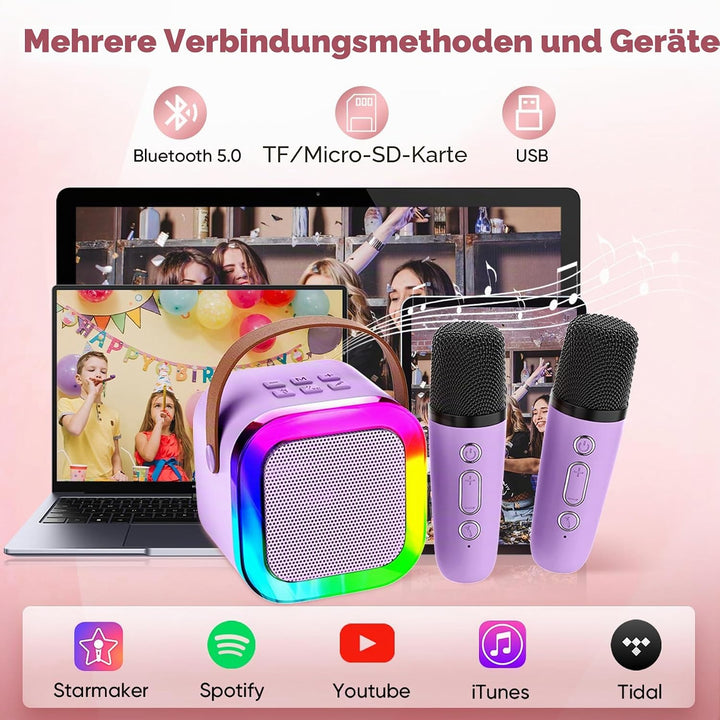 Karaoke-Maschine für Kinder Erwachsene, tragbare Kinder Karaoke-Lautsprecher mit drahtlosem Mikrofon