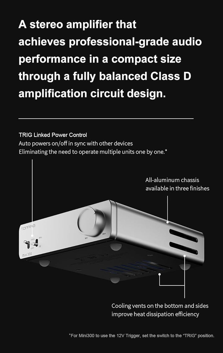 Topping Mini 300 Kompakter Desktop-Leistungsverstärker – Vollständig Symmetrischer Class-D-Verstärke