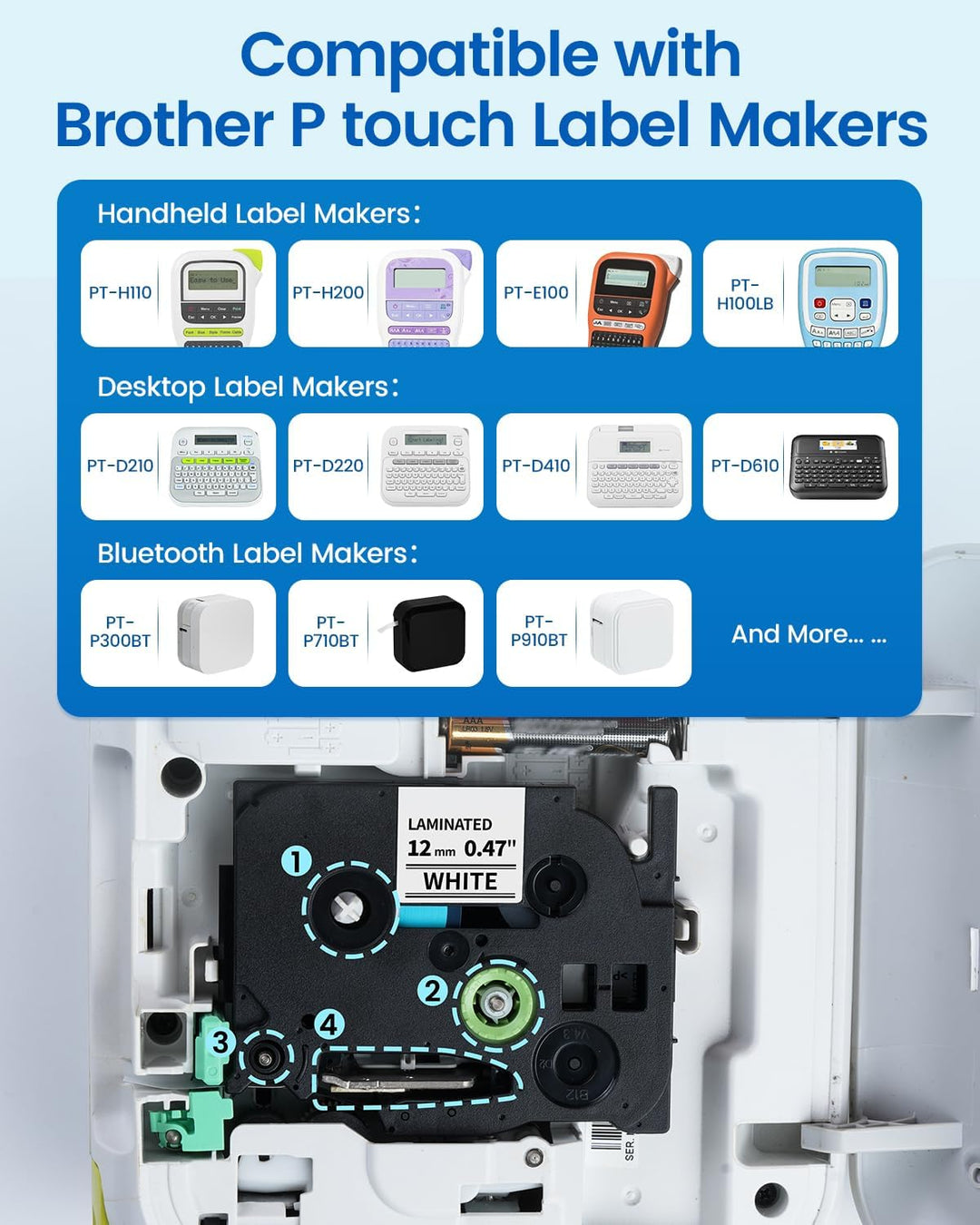Aze 12mm Schriftbänder Kompatibel mit Brother p-touch Bänder 12mm, Schwarz auf Weiss/Transparent/Rot