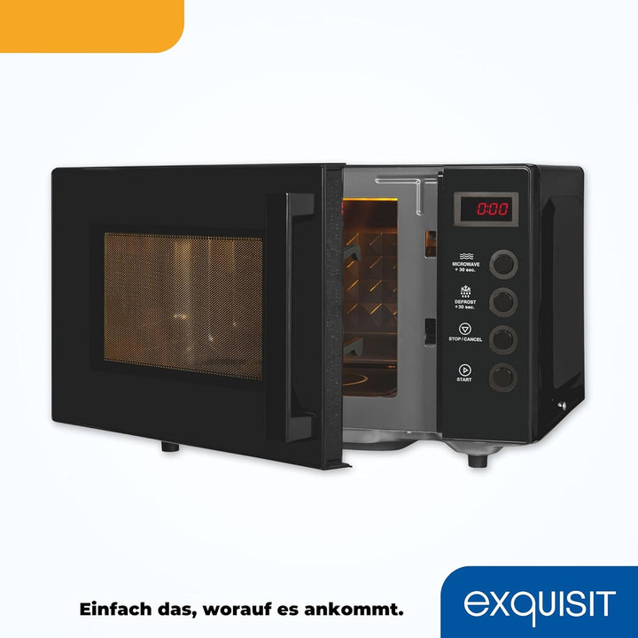 Exquisit Mikrowelle MW7020-F-030DI schwarz | Flatbed | Microwellengerät 700 Watt | Timer | 20 Liter
