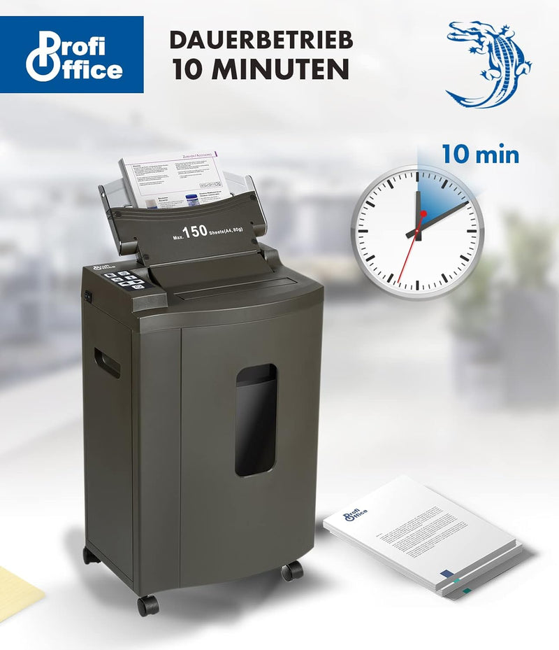 Profi Office Auto Feed Aktenvernichter Partikelschnitt P-5 Alligator - 150 Blatt gleichzeitig, extre