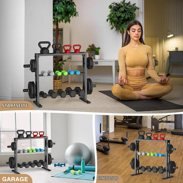 WINNOW Hantelständer, 3-Tier Gewichte Aufbewahrungsständer für Hanteln, Hantelplatten und Kettlebell