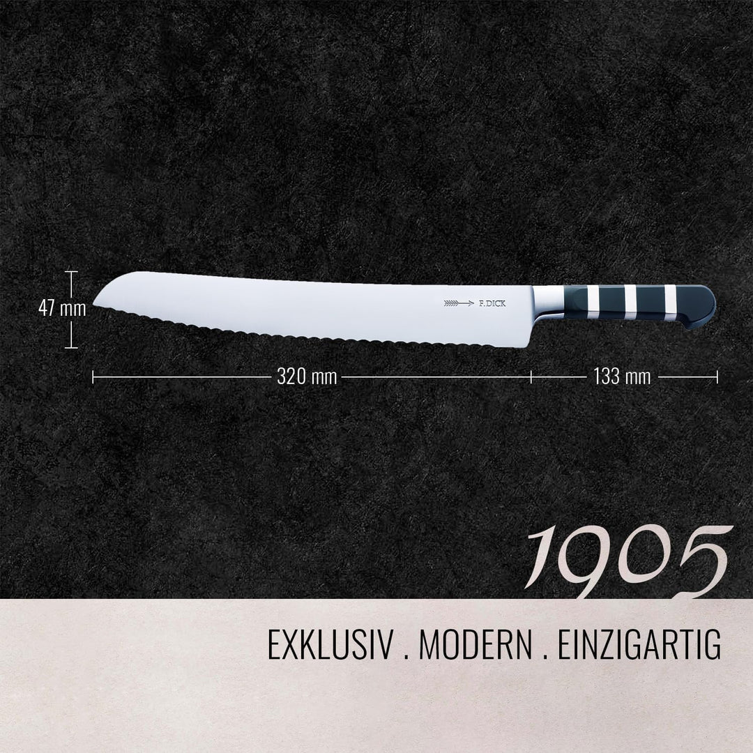 F. DICK Brotmesser, Sägemesser, 1905 (Messer mit Klinge 32 cm, X50CrMoV15 Stahl, nichtrostend, 56° H