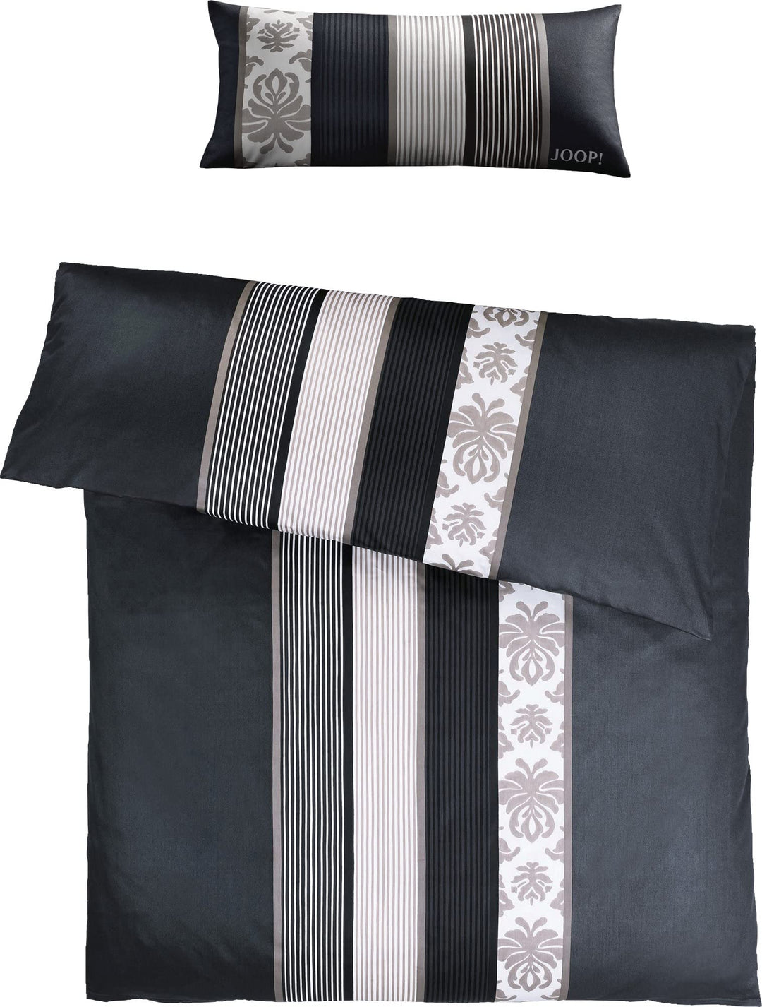 Joop! Bettwäsche Ornament Stripe Mako-Satin schwarz Grösse 155x220 cm (40x80 cm) 155x220 cm + 40x80