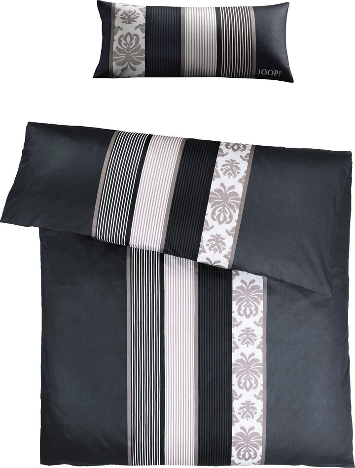 Joop! Bettwäsche Ornament Stripe Mako-Satin schwarz Grösse 155x200 cm (40x80 cm) 155x200 cm + 40x80