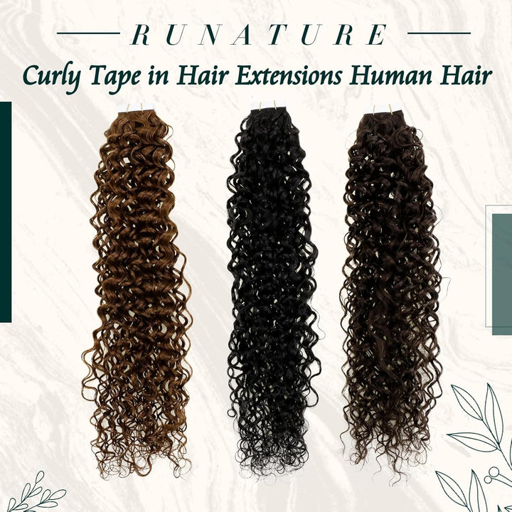 RUNATURE Tape in Extensions Echthaar Braun Natürliche Welle 50cm Tape Echthaar Extensions Remy 20pcs