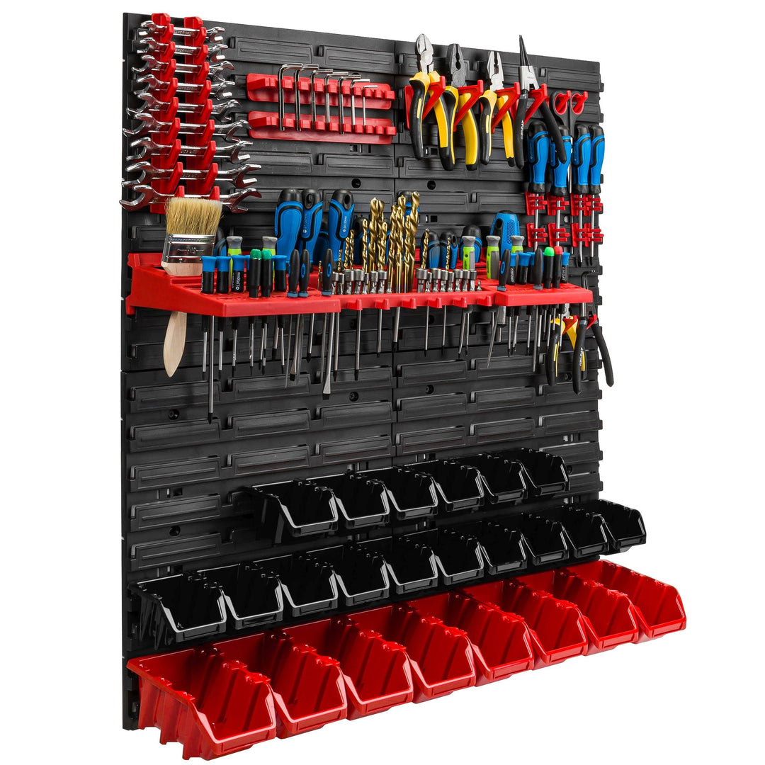 Lagersystem Werkstattregal | 78 x 78 cm | 24 stck. Box | Wandregal mit Werkzeughalterungen und Stape