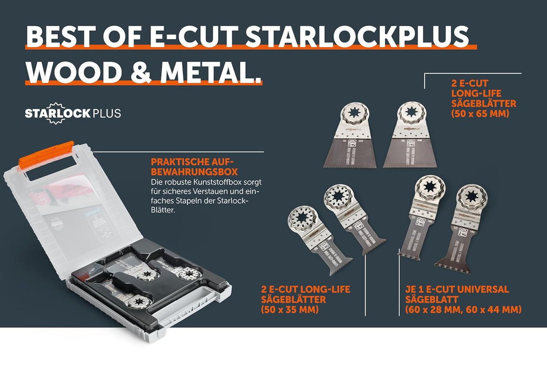 Fein Tauchsägeblätter Best of E-Cut StarlockPlus WOOD & METAL (6 Sägeblätter für Holz + Metall, Aufn