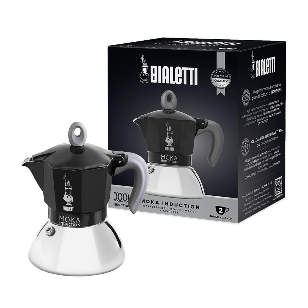 Bialetti - Moka Induction, Moka-Kanne, Geeignet für Alle Herdarten, 2 Tassen Espresso (100ml), Schwa