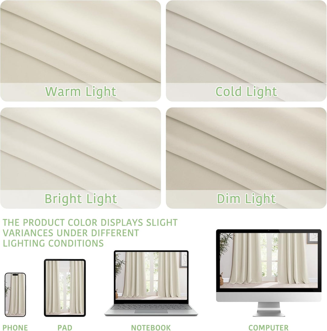 KGORGE Blickdichte Gardinen für Grosse Fenster Abdunkelnde Vorhänge Beige 2er Set 245 x 200 cm(HxB)
