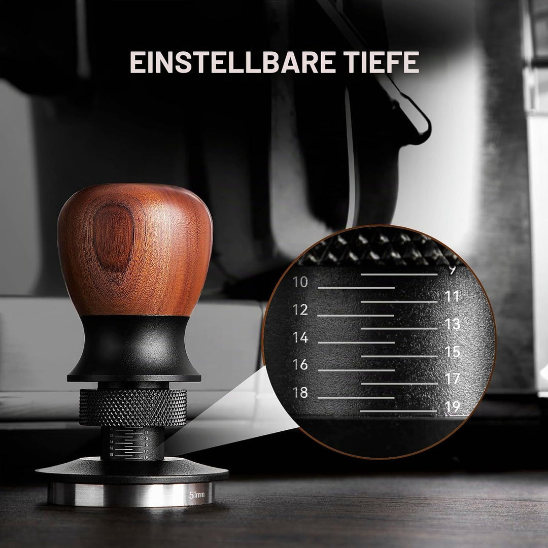 VINATO Kaffee Tamper 51mm – Professioneller Espresso Tamper Mit Walnussgriff, 304 Edelstahlbasis, Ei