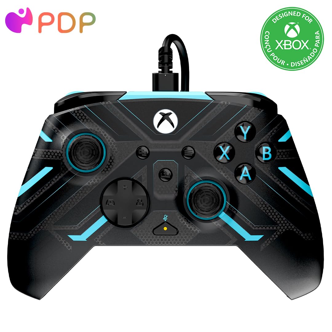 PDP Xbox REMATCH GLOW Wired controller TITAN STEEL Schwarz Blau, Schwarz Blau