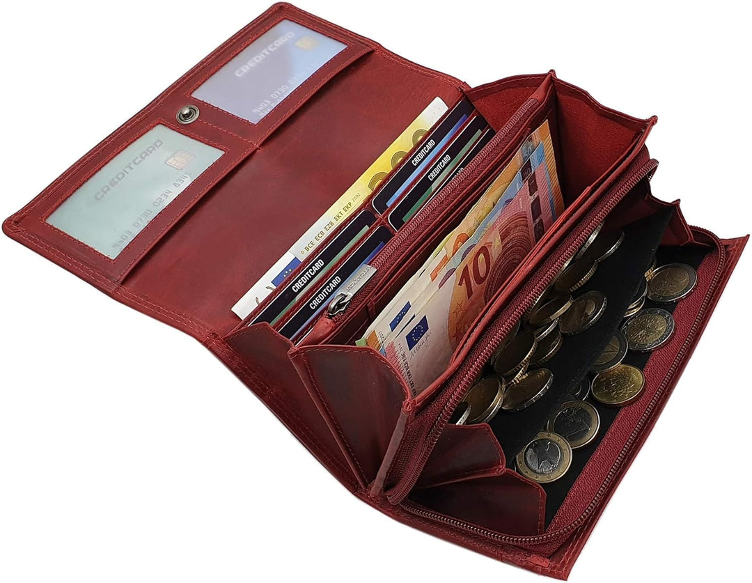 Grosse Rindleder Damen Geldbörse/Geldbeutel/Portemonnaie/Geldtasche mit Schmetterling-Motiv oder ohn