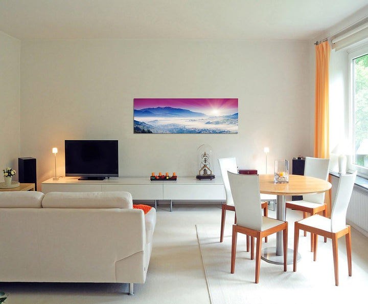 Paul Sinus Art Panoramabild auf Leinwand und Keilrahmen 120x40cm Ukraine Berge Nebel Sonnenuntergang