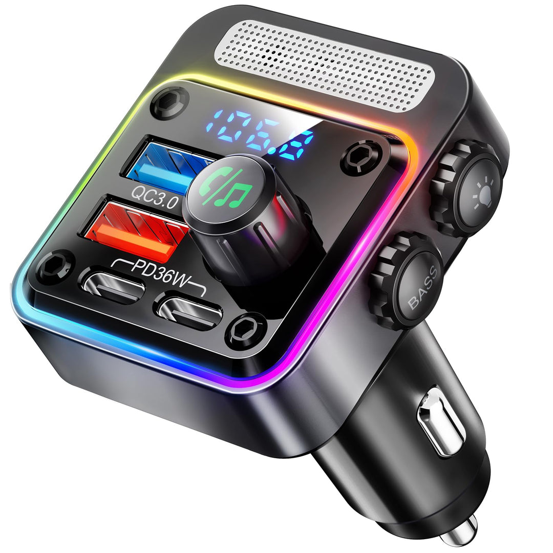 Nulaxy Bluetooth 5.3 FM Transmitter 54W [PD 36W & QC3.0 18W] Schnelles Autoladegerät mit 4 Ladeansch