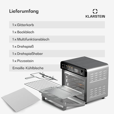 Klarstein AirGlaze Digital Colour Heissluftfritteuse – 34 L, 2200 W, 19 Programme, Drehspiess, Touch
