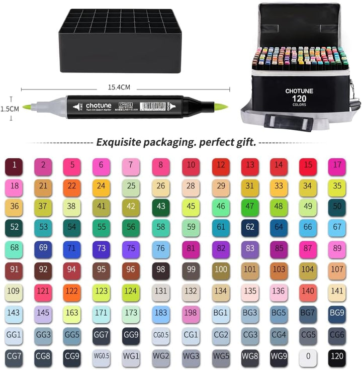 CHOTUNE 120 Farben Marker Set, 2023 Neueste Permanenter Marker, Einzigartiges Doppelkopf-Design, Aus