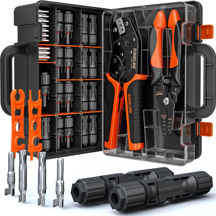 SOMELINE Solarstecker Crimpzange Set für 2.5/4/6mm² Solarkabel, 12 Paar Male Female Solarpanel Kabel
