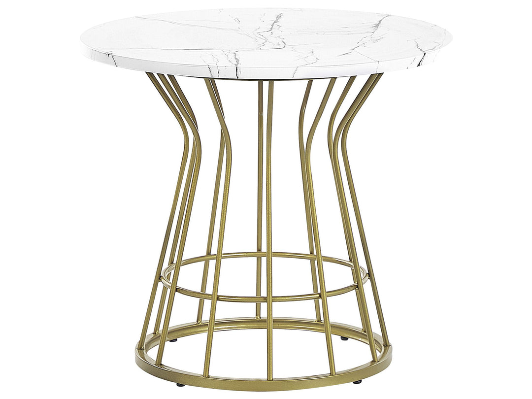 Couchtisch Marmor Optik weiss mit Metallgestell gold rund 50 cm Glamour Concan