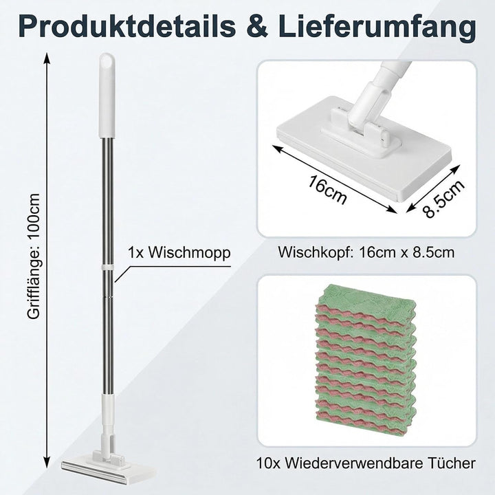 NEU Wischmopp mit Druck-Klemm-System Hygienischer 1-Knopf-Wechsel ohne Händewaschen Automatisches Kl
