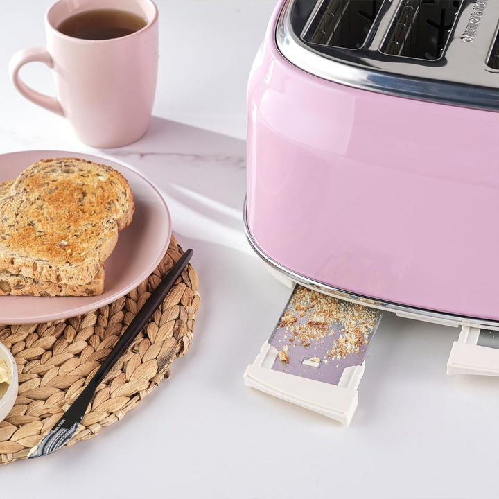 Salter Retro Toaster 4 Scheiben – Breite Schlitze, 6 Bräunungsgrad, Auftauen, Aufwärmen, Abbrechen F
