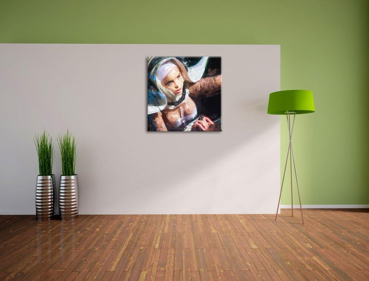 Pixxprint Tätowierte DJ Frau Pinsel Effekt, Format: 70x70 auf Leinwand, riesige Bilder fertig gerahm